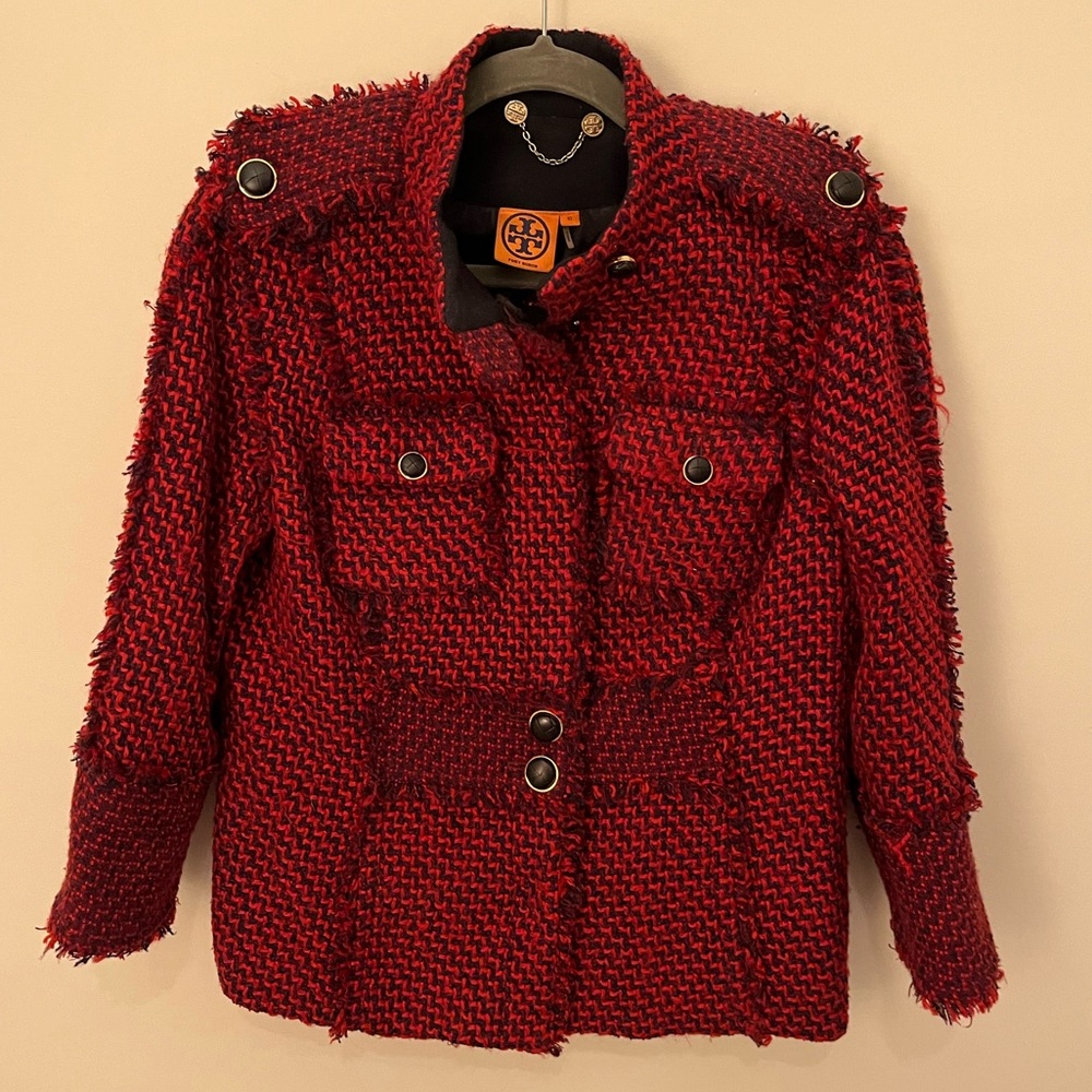❤️❤️❤️ TORY BURCH Red & Black Tweed Jacket.